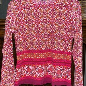 Lands' End Pink and Orange Printed Long-Sleeve Swim shirt